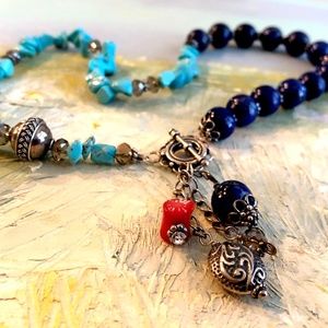 Lapis and Turquoise Necklace with Sterling Silver Toggle